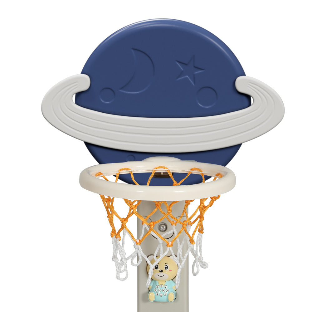 Keezi Kids Basketball Stand with Soccer Goals - Adjustable 6-in-1 Sports Center Toys Set Blue