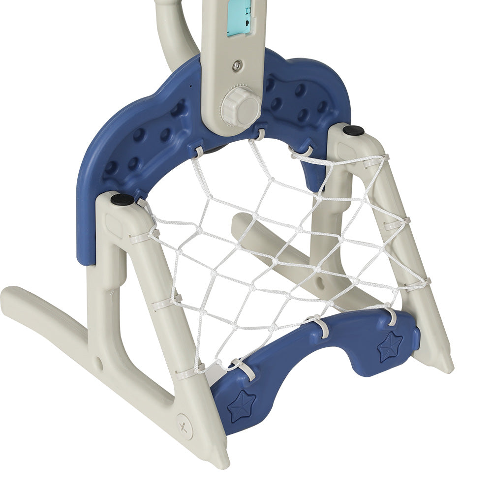 Keezi Kids Basketball Stand with Soccer Goals - Adjustable 6-in-1 Sports Center Toys Set Blue