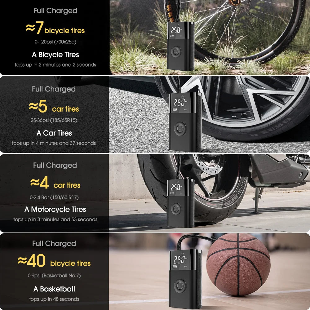 Portable Inflator Battery Powered Pump with LED Lamp for Balls and Bike Tyres