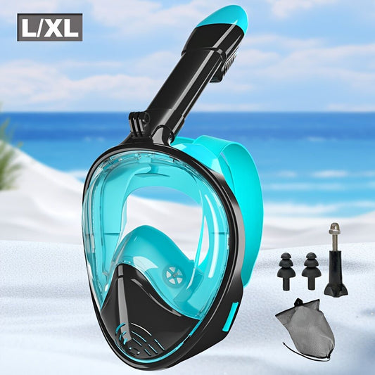 S/M Full-face silicone snorkeling mask, full-dry panoramic snorkeling mirror, camera bracket, large frame anti-leakage and anti-fog swimming mirror set for adults.