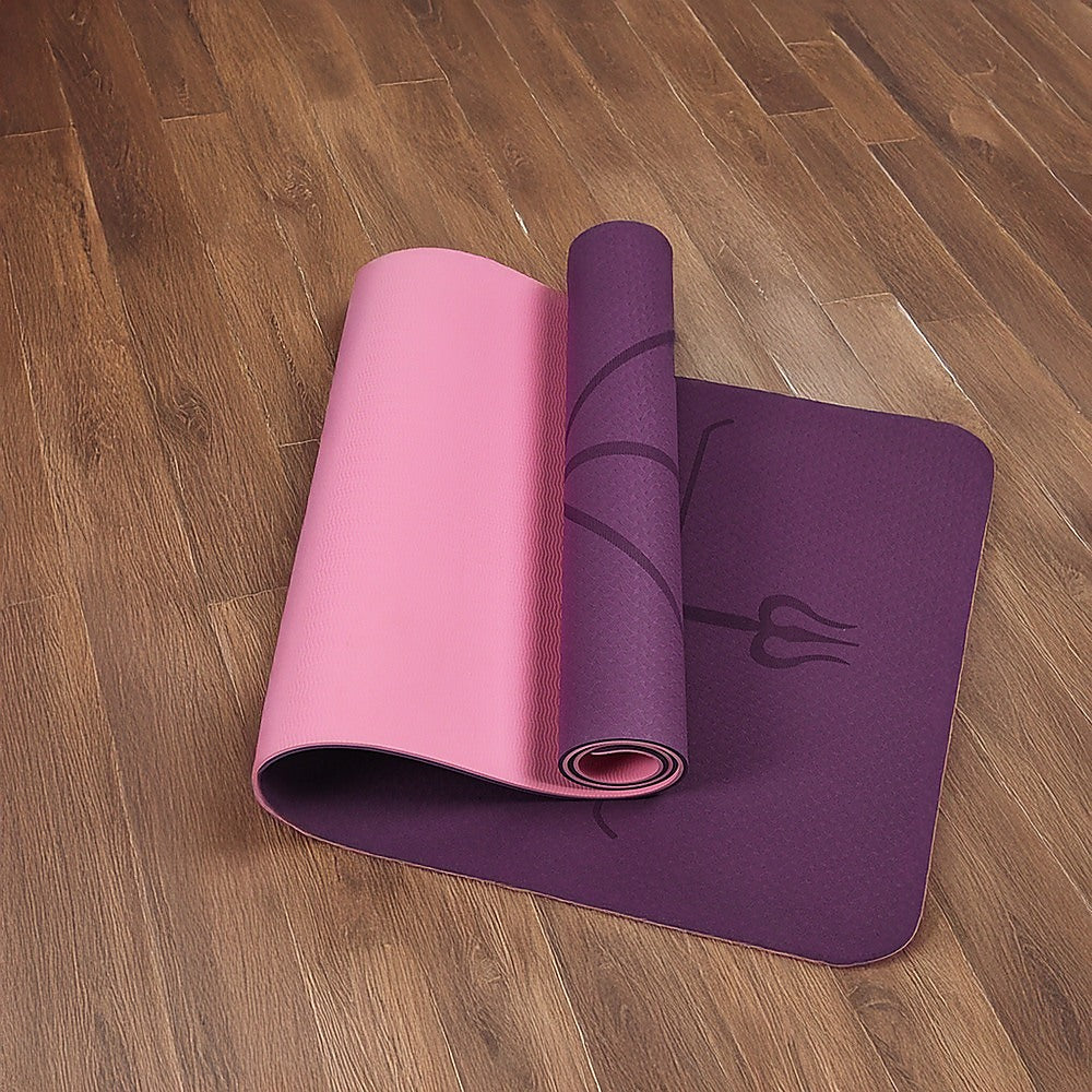TPE 8mm Yoga Mat Exercise Fitness Gym Pilates Non Slip Dual Layer - Pink/Purple