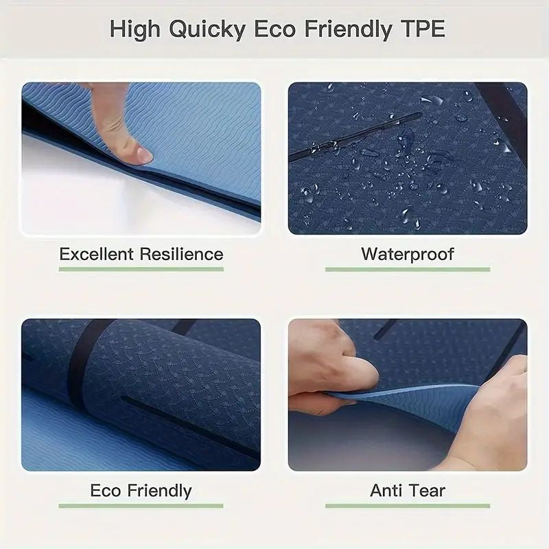 Sport TPE 8mm Yoga Mat Exercise Workout Mats Fitness Mat for Home Gym - Blue