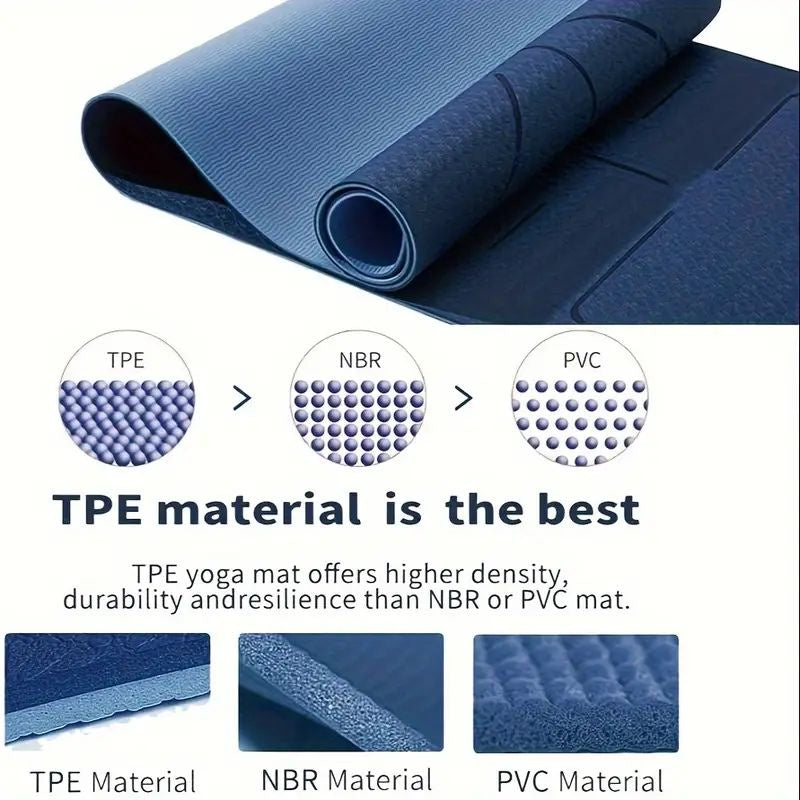 Sport TPE 8mm Yoga Mat Exercise Workout Mats Fitness Mat for Home Gym - Blue