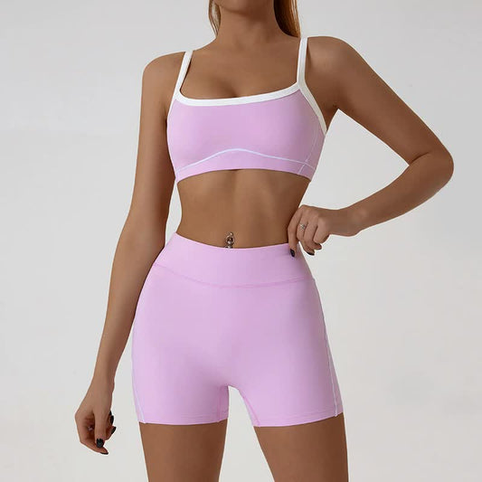 Sporty Yoga Set with Contrast Spaghetti Straps - Slim Fit Outdoor Fitness Wear
