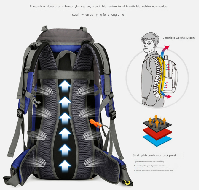 Orange Nylon Hiking Backpack - Multifunctional Outdoor Sports Bag
