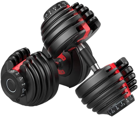 2X 24Kg Adjustable Dumbbell Set Gym Exercise Weights Chrome Textured Non-Slip & Easy-Grip Handles - Crossfit, MMA, Bodybuilding, Toning, Cardio Training and Fitness Dumbell