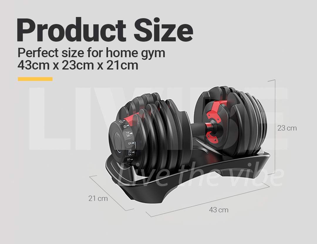 2X 24Kg Adjustable Dumbbell Set Gym Exercise Weights Chrome Textured Non-Slip & Easy-Grip Handles - Crossfit, MMA, Bodybuilding, Toning, Cardio Training and Fitness Dumbell