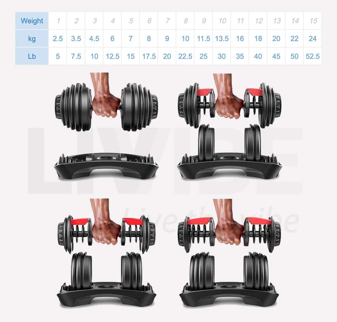 2X 24Kg Adjustable Dumbbell Set Gym Exercise Weights Chrome Textured Non-Slip & Easy-Grip Handles - Crossfit, MMA, Bodybuilding, Toning, Cardio Training and Fitness Dumbell