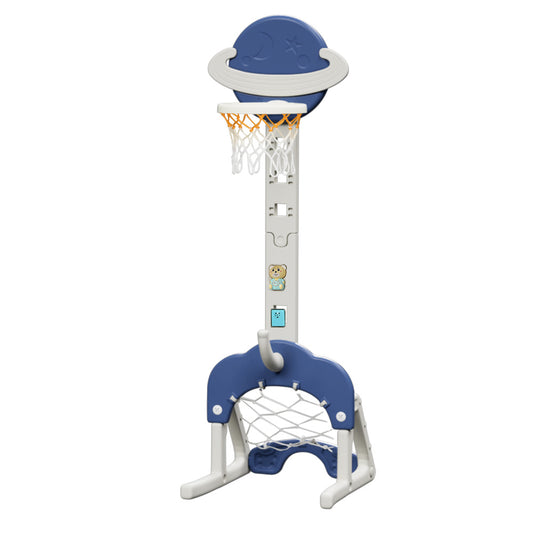 Keezi Kids Basketball Stand with Soccer Goals - Adjustable 6-in-1 Sports Center Toys Set Blue