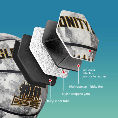 Glowing Green Basketball for Men Women,Official Size 5/6/7 Soft Composite Leather In&Outdoor Street Luminous Ball Night Use Game