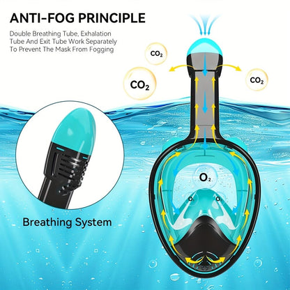 L/XL full-face silicone snorkeling mask, full-dry panoramic snorkeling mirror, camera bracket, large frame anti-leakage and anti-fog swimming mirror set, suitable for adults.