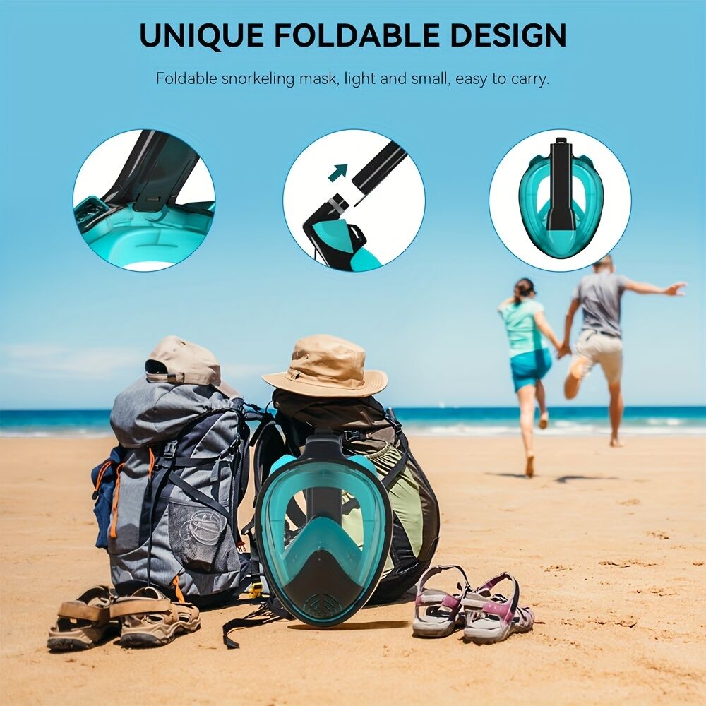 L/XL full-face silicone snorkeling mask, full-dry panoramic snorkeling mirror, camera bracket, large frame anti-leakage and anti-fog swimming mirror set, suitable for adults.