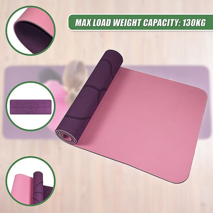 TPE 8mm Yoga Mat Exercise Fitness Gym Pilates Non Slip Dual Layer - Pink/Purple