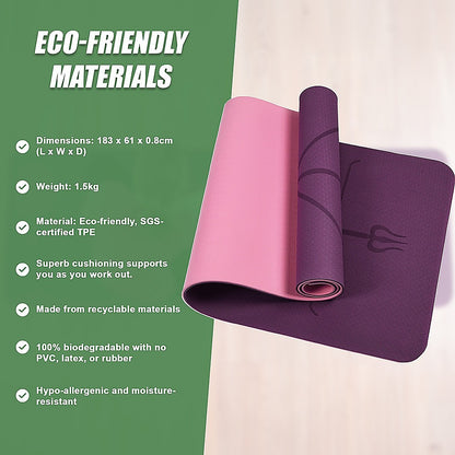 TPE 8mm Yoga Mat Exercise Fitness Gym Pilates Non Slip Dual Layer - Pink/Purple