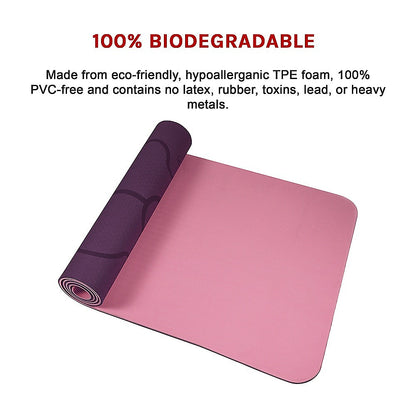 TPE 8mm Yoga Mat Exercise Fitness Gym Pilates Non Slip Dual Layer - Pink/Purple