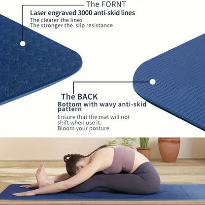 Sport TPE 8mm Yoga Mat Exercise Workout Mats Fitness Mat for Home Gym - Blue