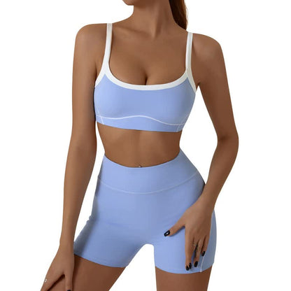 Pink Sporty Yoga Set with Contrast Spaghetti Straps - Slim Fit Outdoor Fitness Wear - Size L