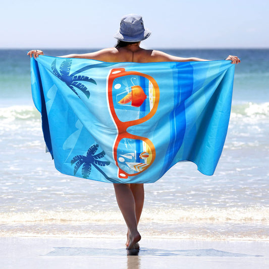 Sand Free Microfibre Beach Towel - Quick Dry Lightweight Travel Towel 80x160cm - 3D Sunglasses Print for Summer, Pool & Camping