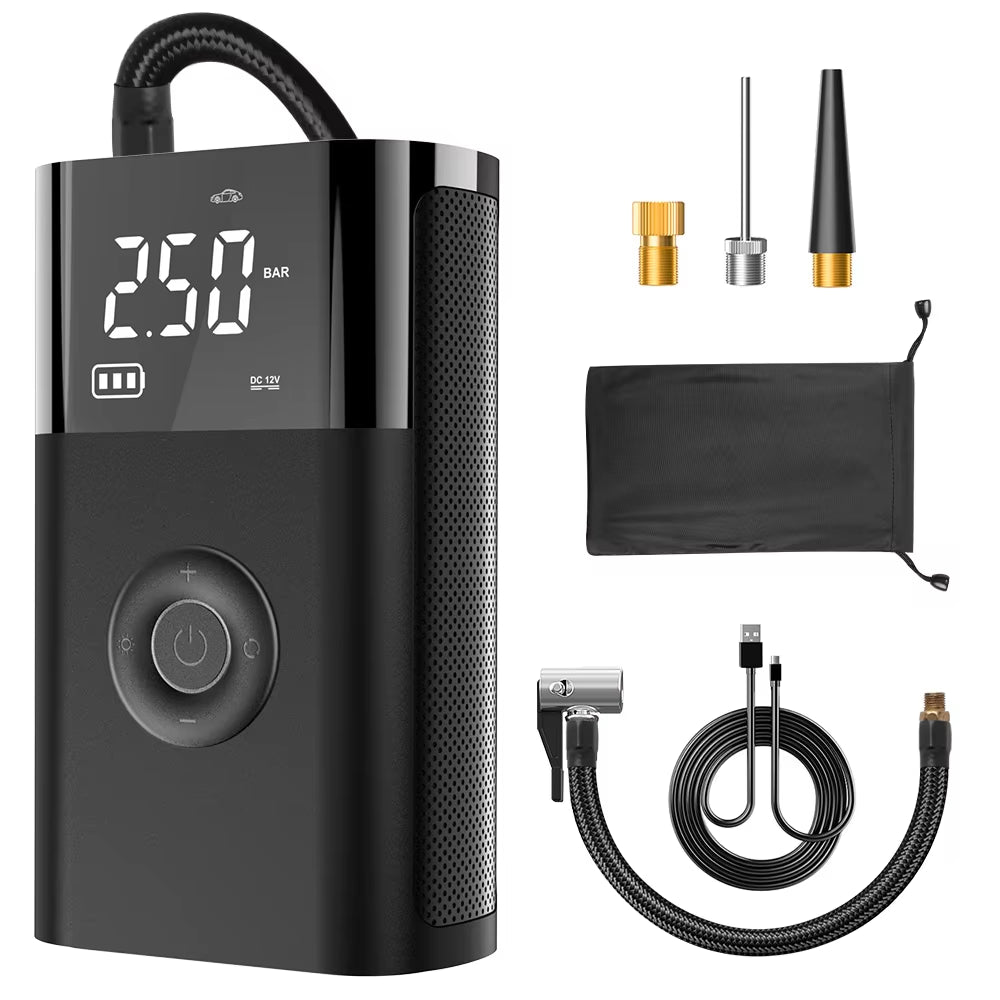Portable Inflator Battery Powered Pump with LED Lamp for Balls and Bike Tyres